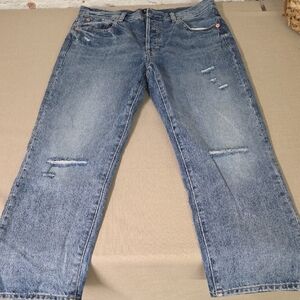 GAP Relaxed Fit Distressed Denim Jeans Button Fly Size 8
